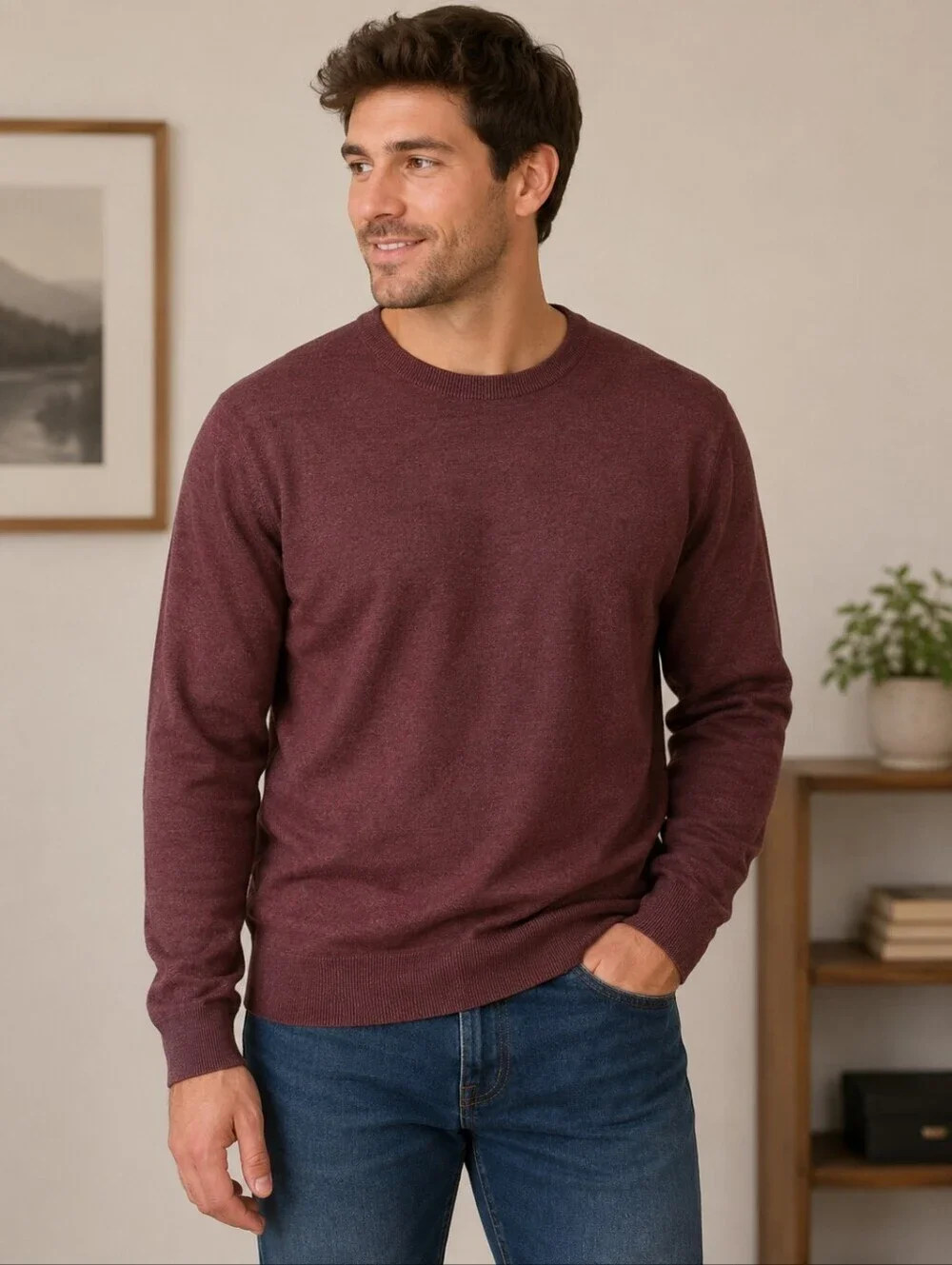 Old Navy Lightweight Burgundy Sweater Men's Medium M Crew Neck Fall Winter EUC